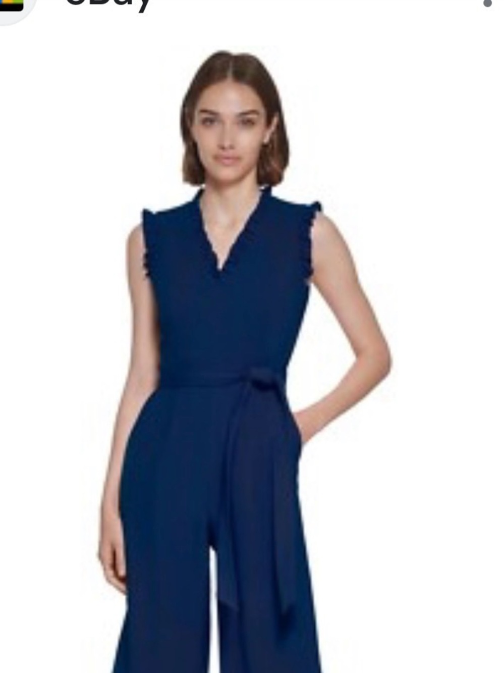 Calvin Klein Sleeveless Navy Wide-Leg Jumpsuit with Waist Tie